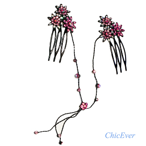 Haarschmuck Kamm Hänger Strass pink rosa silber 4520